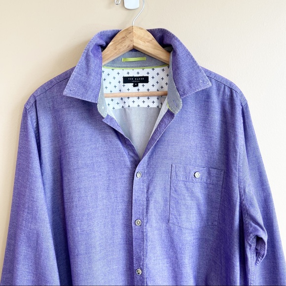 TED BAKER LONDON men’s purple dress shirt size XL flip cuff contrast 100% cotton - Picture 2 of 9